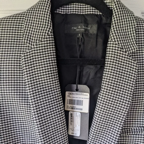 Rag & Bone Houndstooth Women's Andre Blazer size 6 in Black and White NWT - Picture 4 of 9